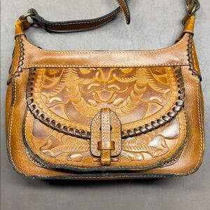 Patricia Nash Camila Double Zip Burnished Tooled Leather Crossbody Bag Purse